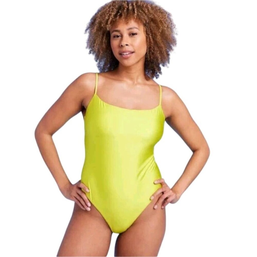 Shade & Shore Lime Green One-Piece Swimsuit Adjustable Straps Size 16 New With T
